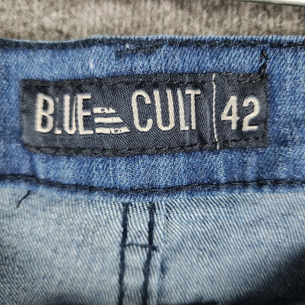 Blue‎ Cult Distressed Jeans Mens 42 Blue Ripped Straight Leg Denim